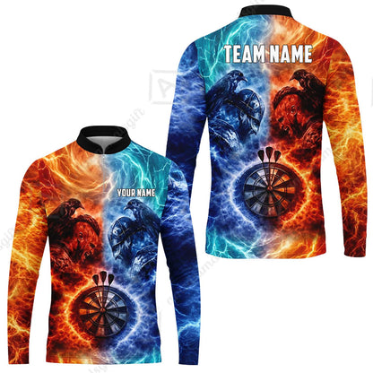 Custom Darts Team Jersey, Personalized Fire Ice Raven Darts Polo Shirt For Players With Name & Team Name