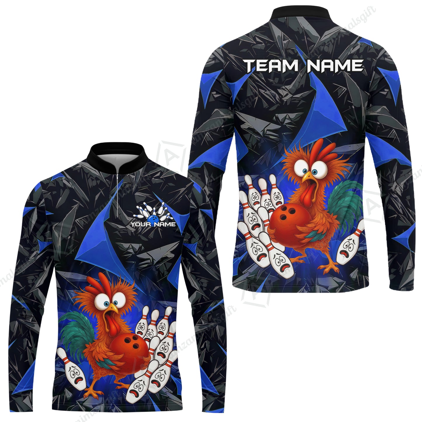 Custom Bowling Jersey Polo Shirt, Crazy Chicken Bowling Custom Bowling Jersey Team Shirt For Players With Name & Team Name