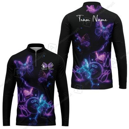 Custom Bowling Jersey Polo Shirt, Bowling Butterfly Universe, Custom Bowling Jersey Team Shirt For Players With Name and Team Name