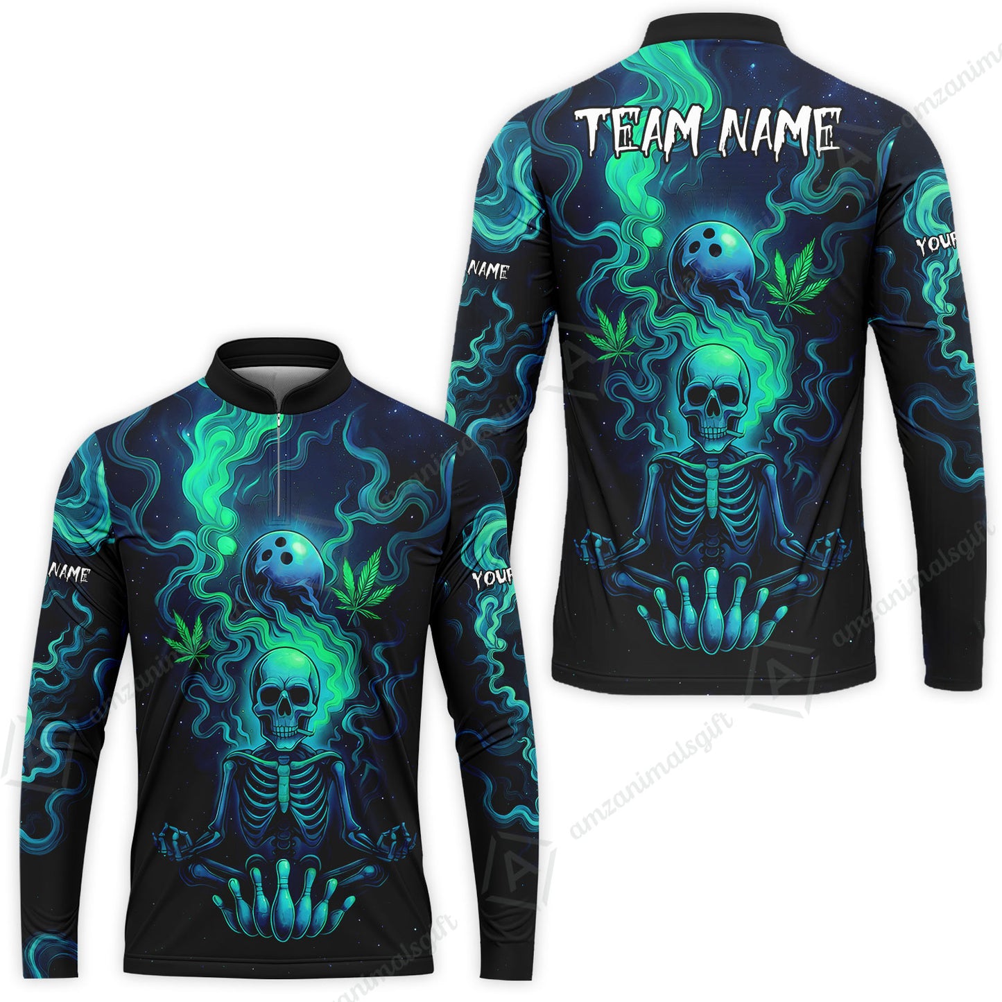 Custom Bowling Team Unisex Polo Shirt, Neon Skull CNB Bowling Custom Shirt Featuring Personalized Name and Team Name