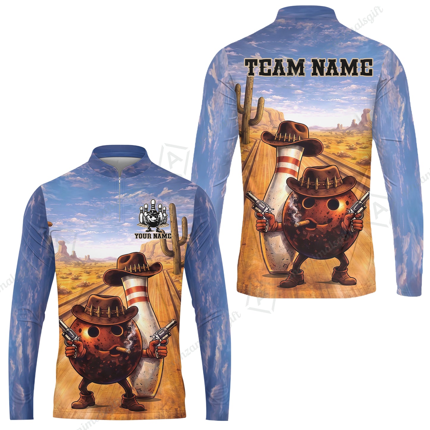 Custom Bowling Jersey Polo Shirt, Wild West Cowboy Gunslinger, Custom Bowling Jersey Team Shirt For Players With Name and Team Name
