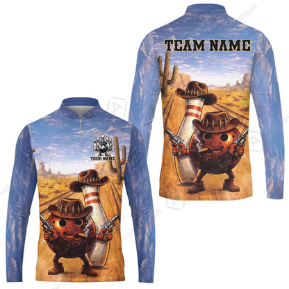 Custom Bowling Jersey Polo Shirt, Wild West Cowboy Gunslinger, Custom Bowling Jersey Team Shirt For Players With Name and Team Name