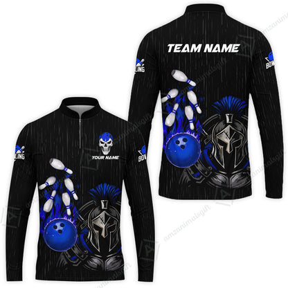 Custom Bowling Jersey Polo Shirt, Fire Bowling Knight Rain Skull Logo, Personalize Name & Team Name