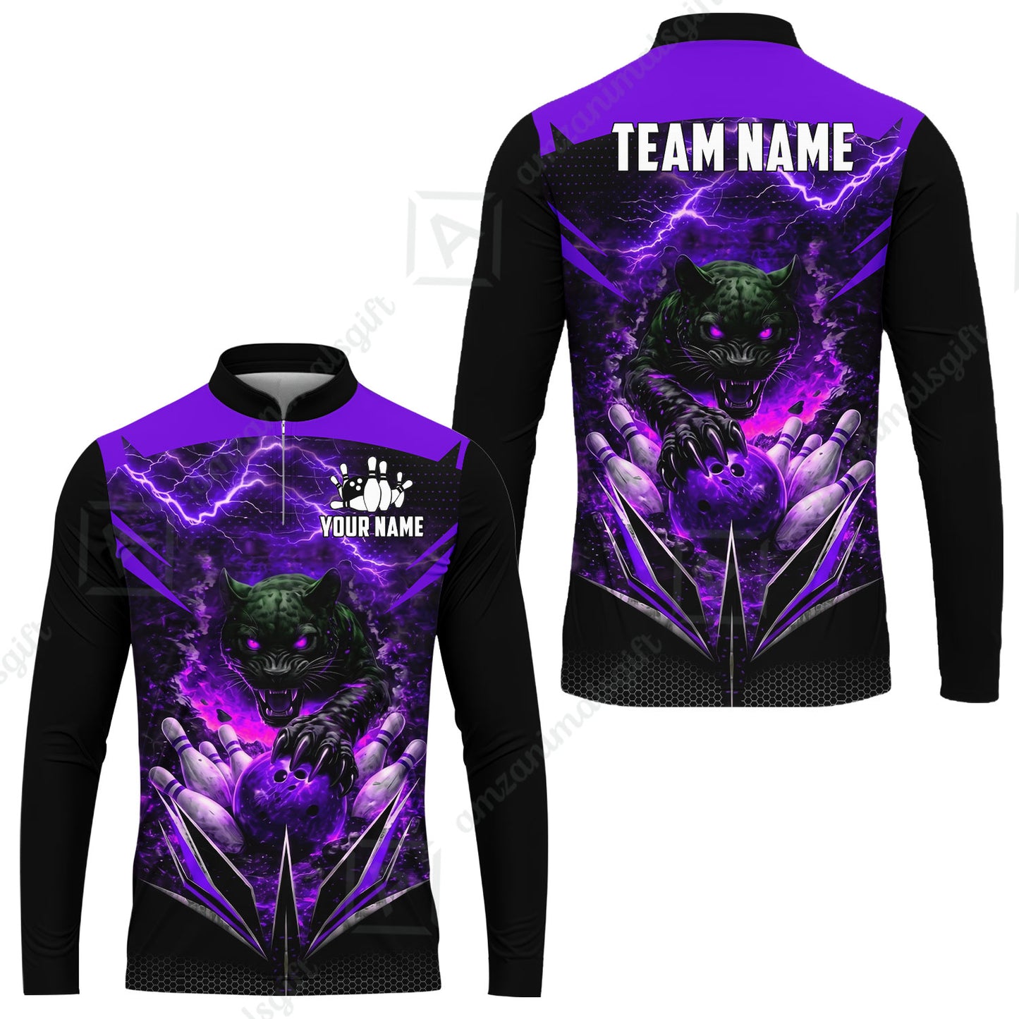 Custom Bowling Jersey Polo Shirt, Electric Panther Bowling, Personalized Name & Team Name