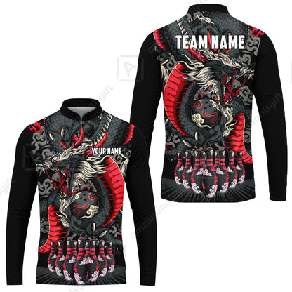 Custom Bowling Jersey Polo Shirt, Oriental Jade Dragon & Classic Clouds, Custom Bowling Jersey Team Shirt For Players With Name & Team Name