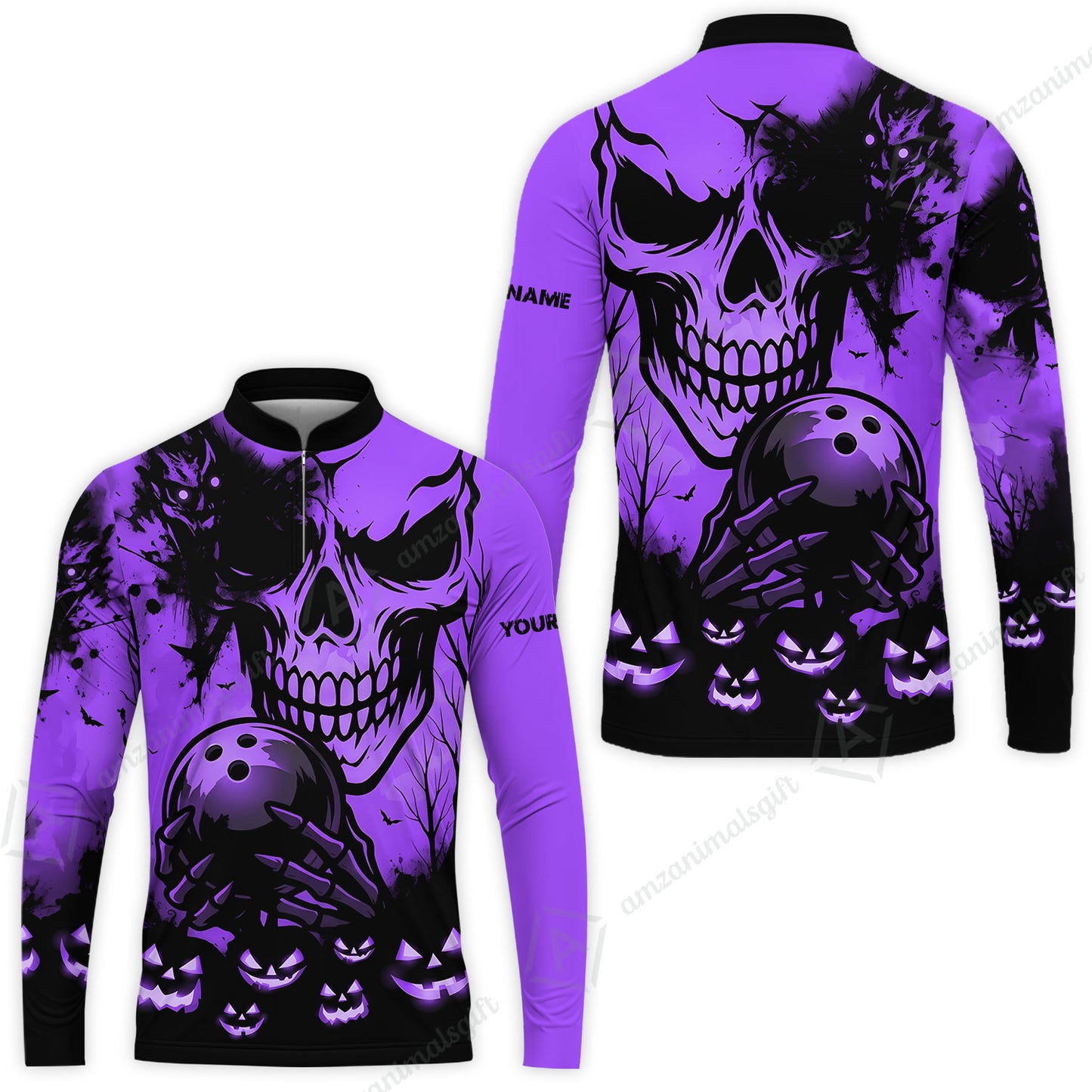 Custom Bowling Jersey Polo Shirt, Pumpkins Skull Halloween, Custom Bowling Jersey Team Shirt For Players With Name & Team Name