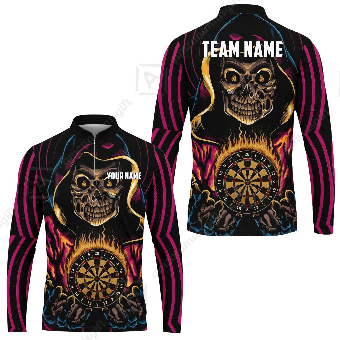 Custom Darts Team Jersey, Personalized Grim Reaper Dart Polo Shirt For Players With Name & Team Name