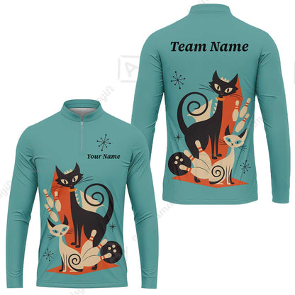 Custom Bowling Jersey Polo Shirt, Retro Cats, Custom Bowling Jersey Team Shirt For Players With Name & Team Name