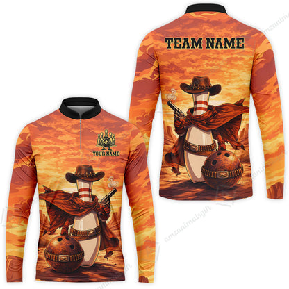 Custom Bowling Jersey Polo Shirt, Pin Cowboy Bowling Sunset, Custom Bowling Jersey Team Shirt For Players With Name and Team Name