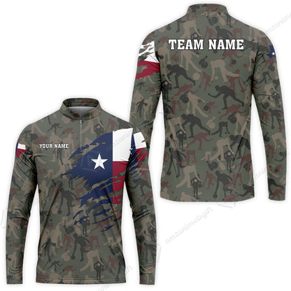 Custom Bowling Jersey Polo Shirt, Texas Flag Woodland Green Camouflage, Custom Bowling Jersey Team Shirt For Players With Name and Team Name