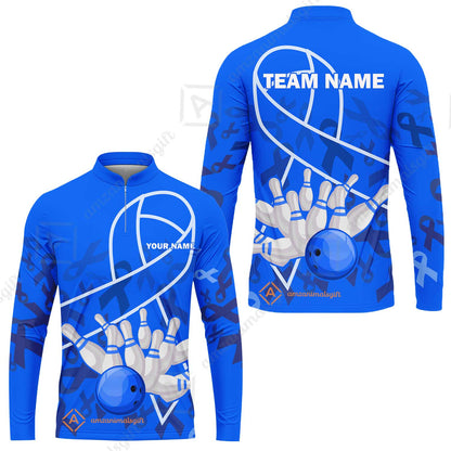 Custom Bowling Team Uniform Shirts, Blue Ribbon & Bowling Ball Strike Shirt, Personalized Team & Player Jersey