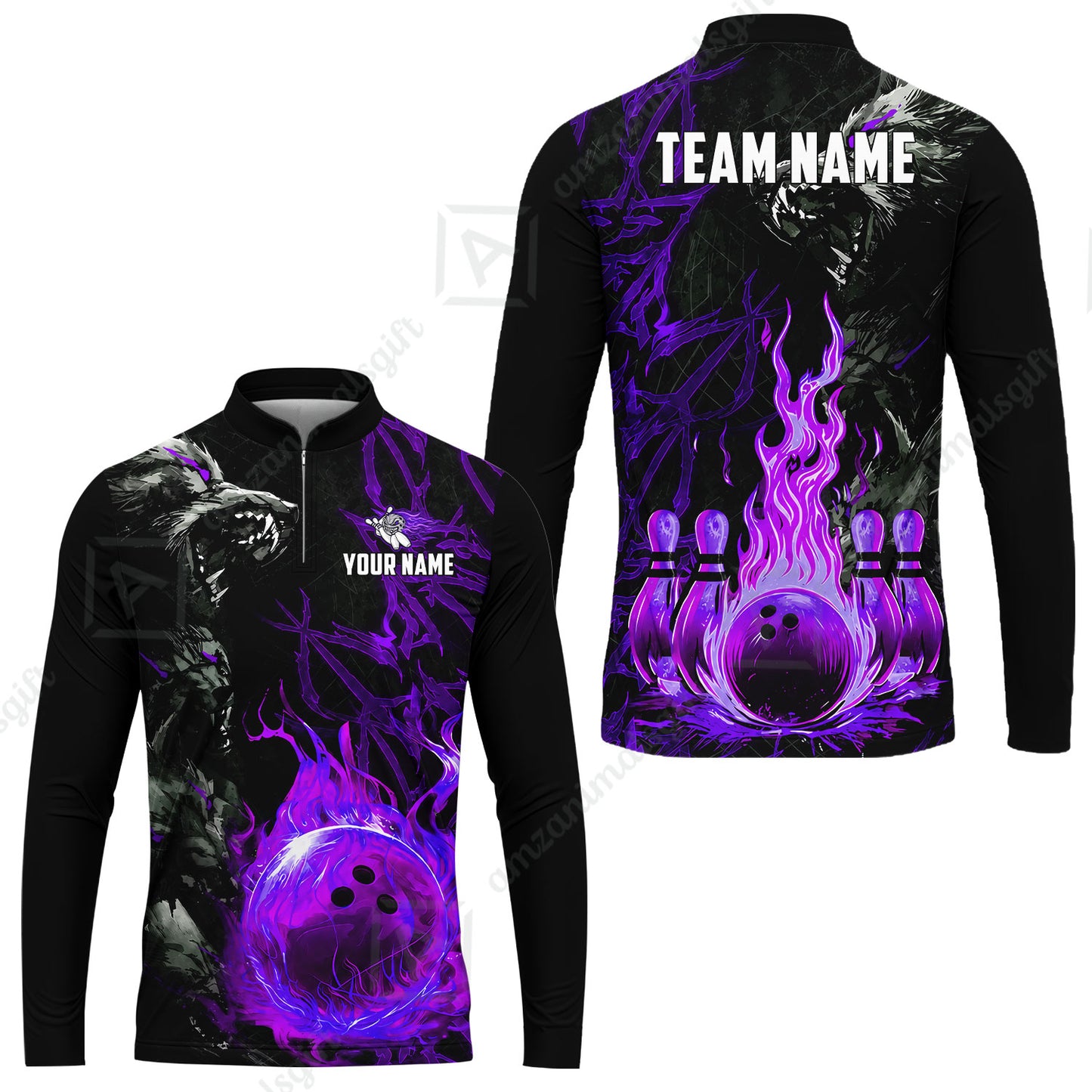 Custom Bowling Jersey Polo Shirt, Hellfire Werewolf & Crimson Strike, Custom Bowling Jersey Team Shirt For Players With Name & Team Name