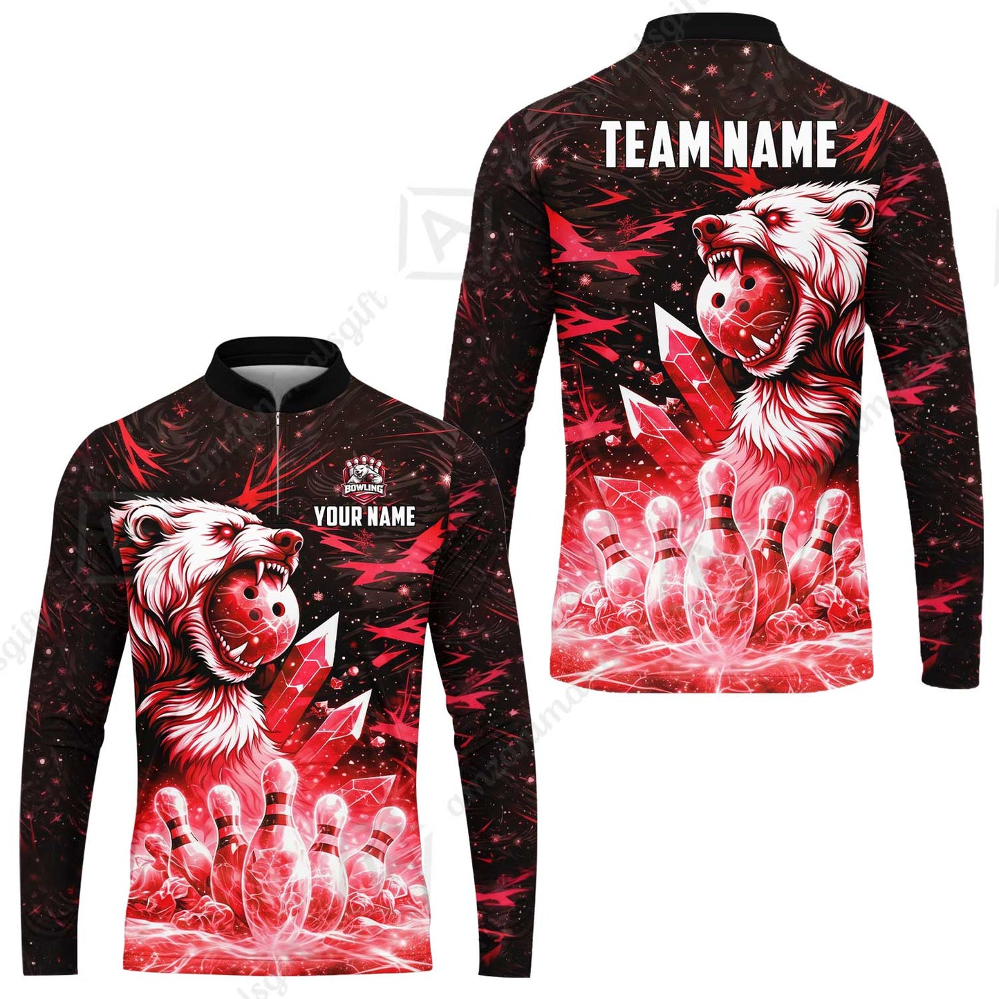 Custom Bowling Jersey Polo Shirt, Arctic Bear & Crystal Galaxy, Custom Bowling Jersey Team Shirt For Players With Name & Team Name