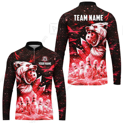 Custom Bowling Jersey Polo Shirt, Arctic Bear & Crystal Galaxy, Custom Bowling Jersey Team Shirt For Players With Name & Team Name