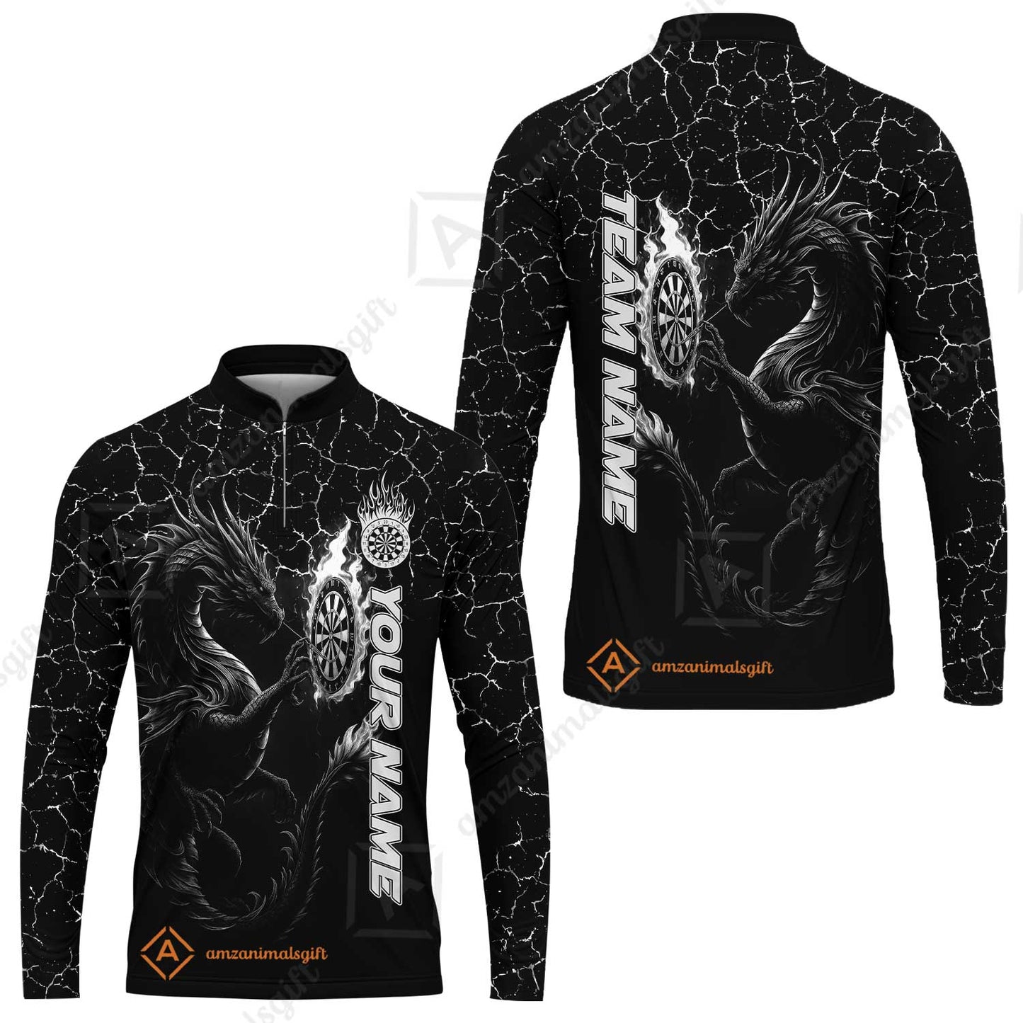 Customized Darts Long Sleeve Jersey, Big Dragon Dartboard Flame Darts Team Style Long Sleeve Jersey for Players, Jersey for Darts Players