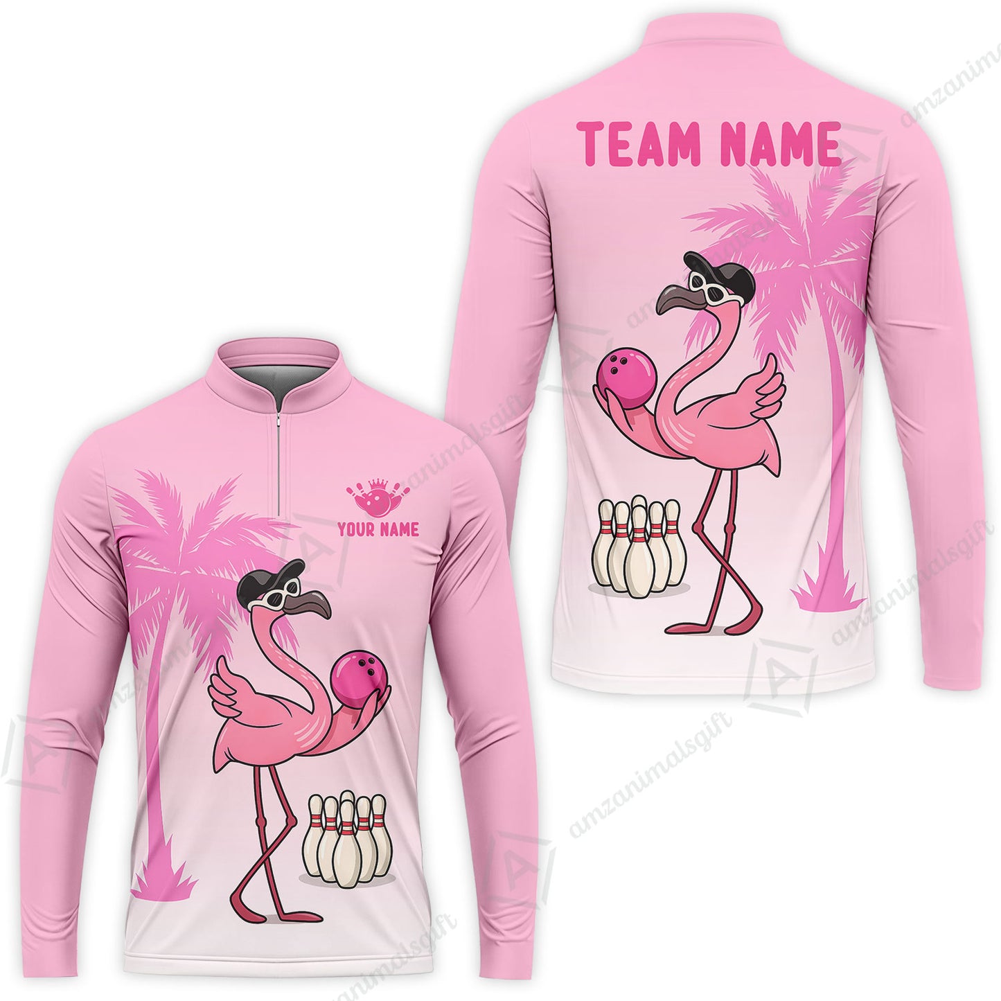 Custom Bowling Jersey Polo Shirt, Flamingo Bowling Coconut Tree, Custom Bowling Jersey Team Shirt For Players With Name and Team Name