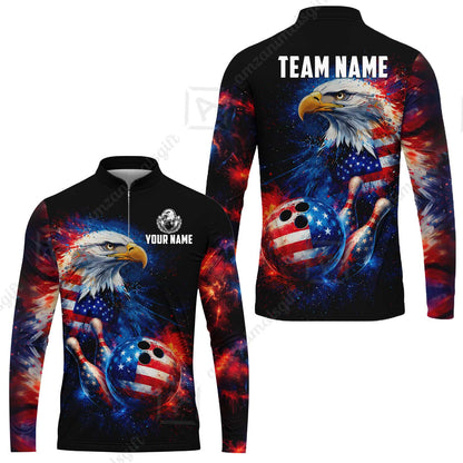 Customized Patriotic Galaxy Eagle Strike Bowling Jersey, Custom Name And Team Name For Bowlers