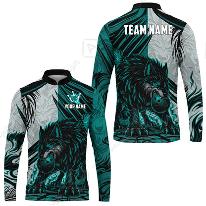 Custom Bowling Jersey Polo Shirt, Lone Wolf Strike & Emerald Frost, Custom Bowling Jersey Team Shirt For Players With Name & Team Name