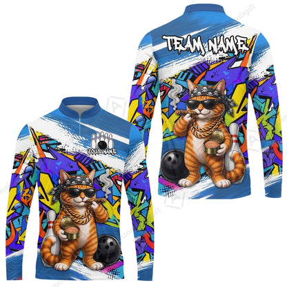 Custom Bowling Jersey Polo Shirt, Cat Graffiti Bowling, Personalize Name and Team Name