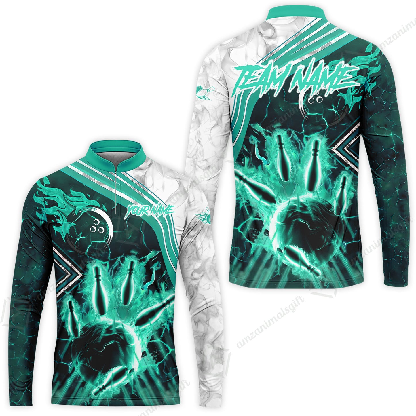 Customized Bowling Unisex Polo Shirt, Fire & Smoke Bowling Pins, Bowling Uniform - Personalized Name And Team Name