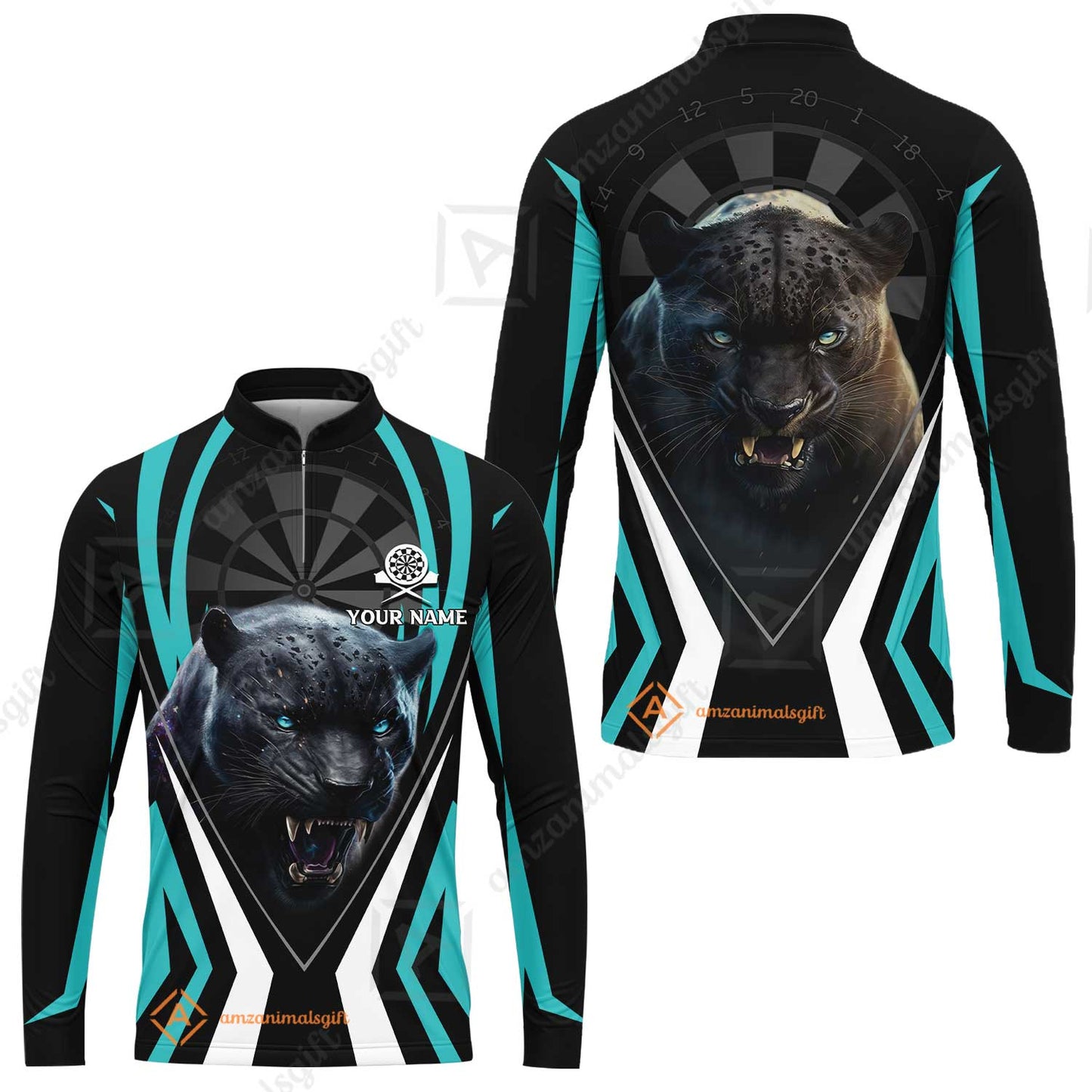 Black Panther And Darts Custom Name Men's Long Sleeve Jersey, Bullseye Dartboard Personalized Long Sleeve Jersey Gift For Darts Lovers, Friends