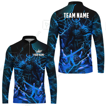 Custom Bowling Jersey Polo Shirt, Fiery Samurai Strike, Custom Bowling Jersey Team Shirt For Players With Name & Team Name
