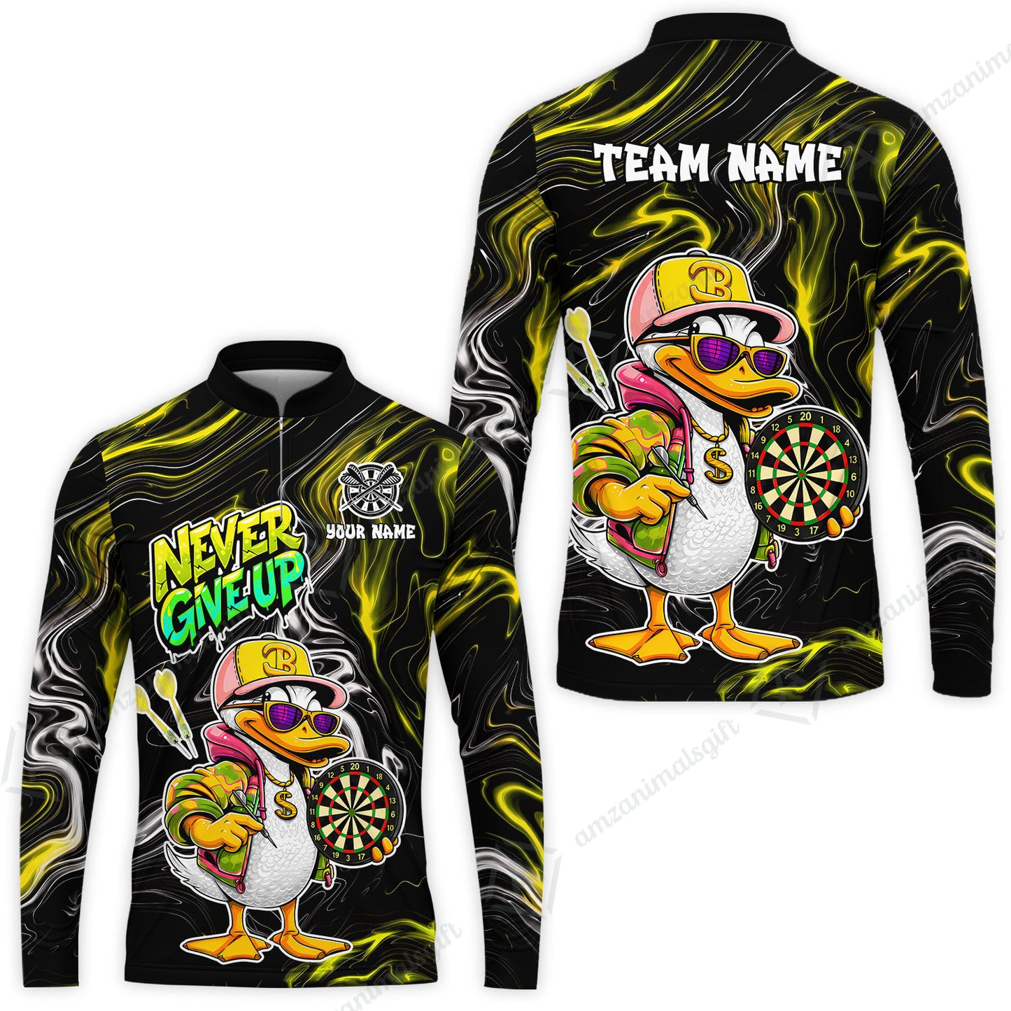 Customized Darts Team Jersey, Duck Never Give Up, Personalized Darts Name And Team Name