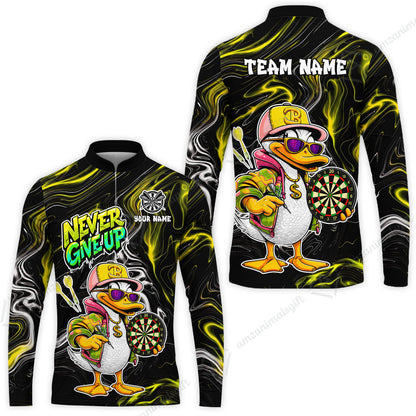 Customized Darts Team Jersey, Duck Never Give Up, Personalized Darts Name And Team Name