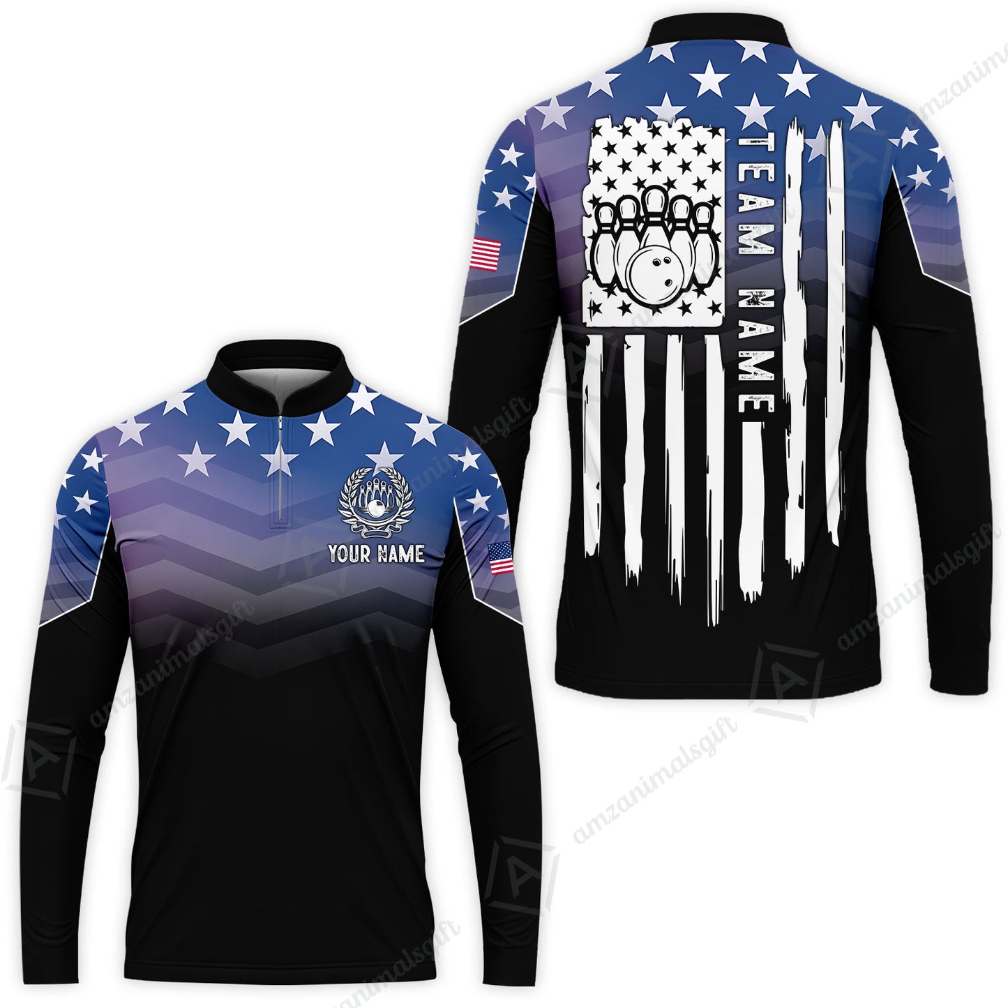 Custom Bowling Jersey Polo Shirt, Vertical Distressed Flag Chevron Gradient, Custom Bowling Jersey Team Shirt For Players With Name and Team Name