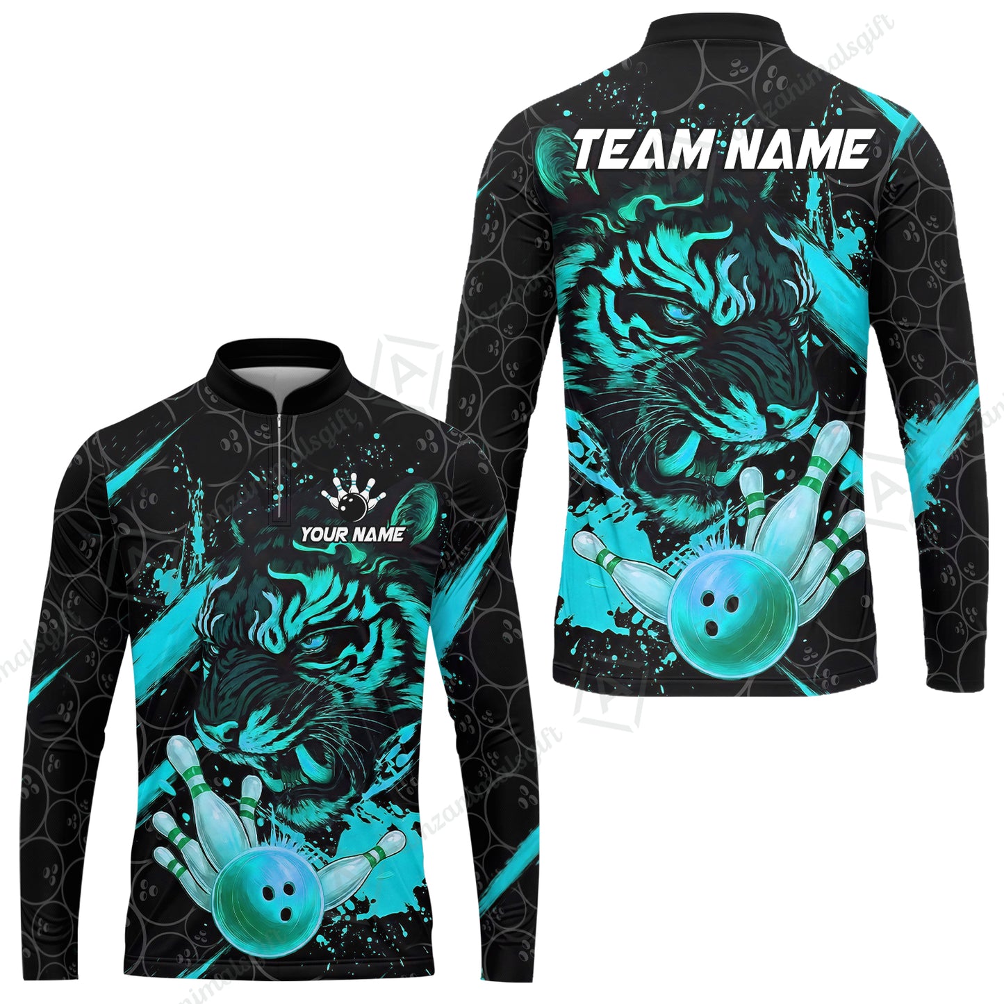 Customized Bowling Unisex Polo Shirt, Tiger Ball Striking Pins, Bowling Uniforms, Personalized Name And Team Name