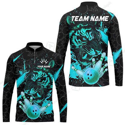 Customized Bowling Unisex Polo Shirt, Tiger Ball Striking Pins, Bowling Uniforms, Personalized Name And Team Name