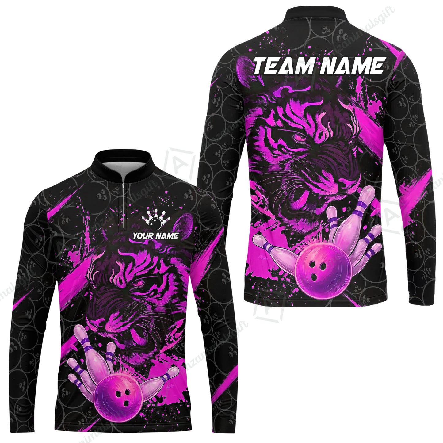 Customized Bowling Unisex Polo Shirt, Tiger Ball Striking Pins, Bowling Uniforms, Personalized Name And Team Name