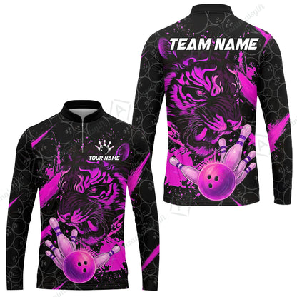 Customized Bowling Unisex Polo Shirt, Tiger Ball Striking Pins, Bowling Uniforms, Personalized Name And Team Name
