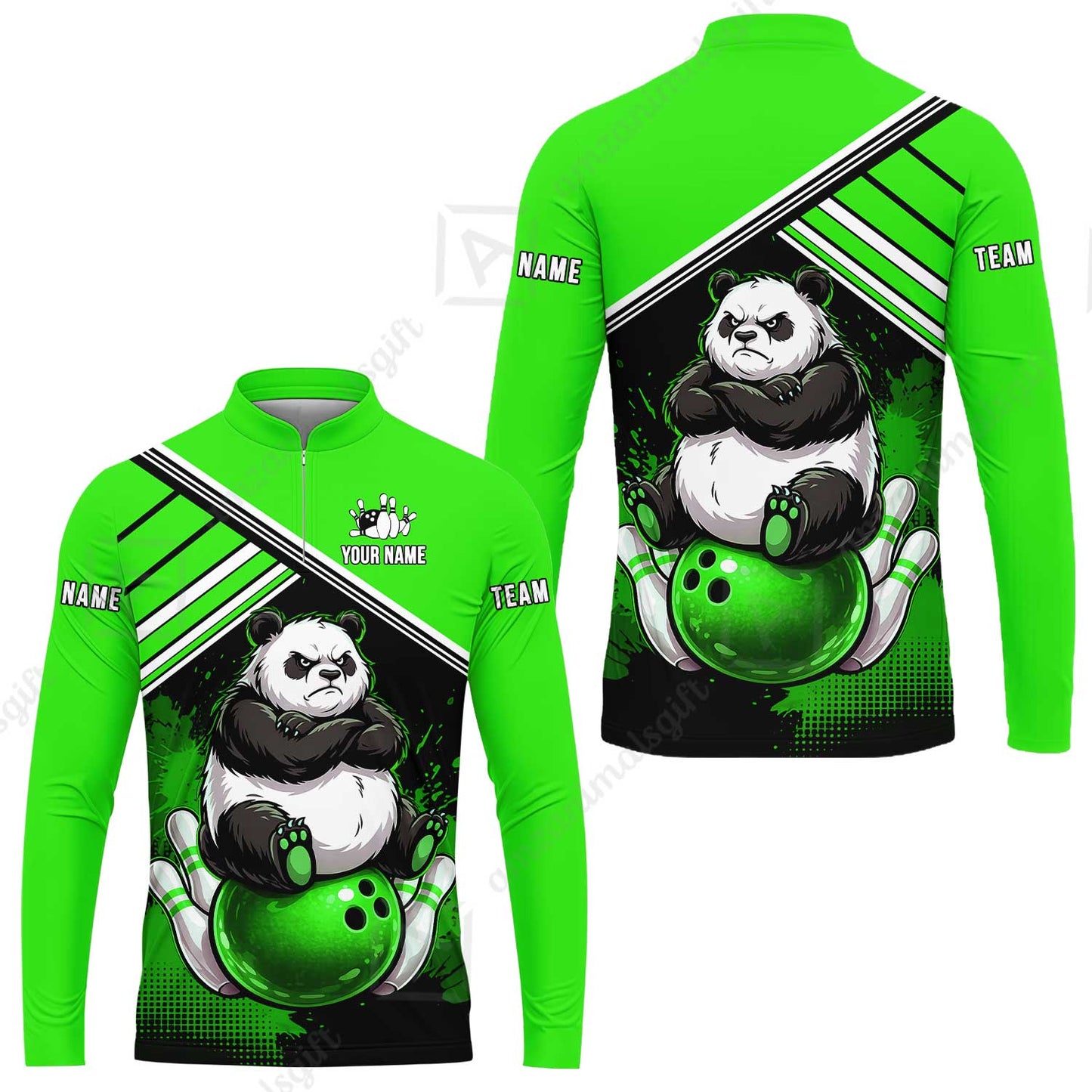 Custom Bowling Jersey Polo Shirt, Panda Mascot Bowling Custom Bowling Jersey Team Shirt For Players With Name & Team Name