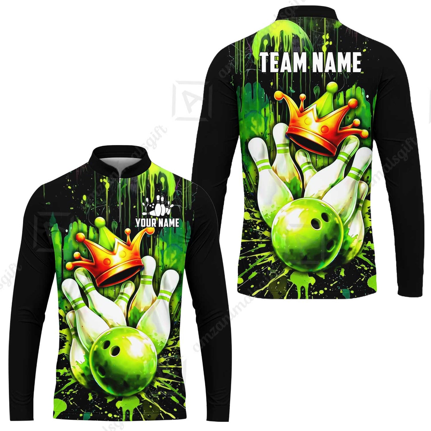 Custom Bowling Jersey Polo Shirt, Neon King Crown, Custom Bowling Jersey Team Shirt For Players With Name and Team Name