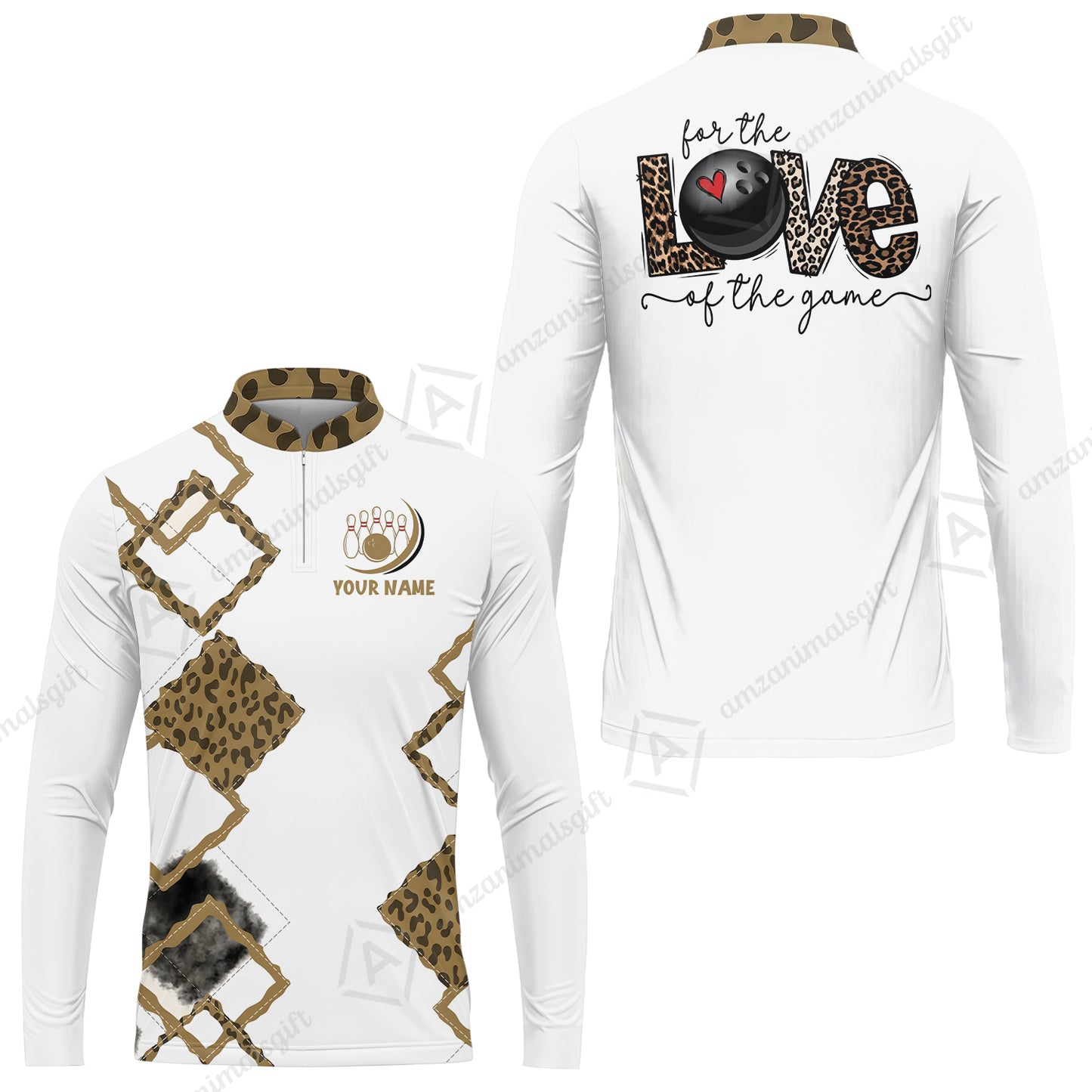Custom Bowling Jersey Polo Shirt, Chic Leopard Print Love of the Game, Custom Bowling Jersey Team Shirt For Players With Name and Team Name