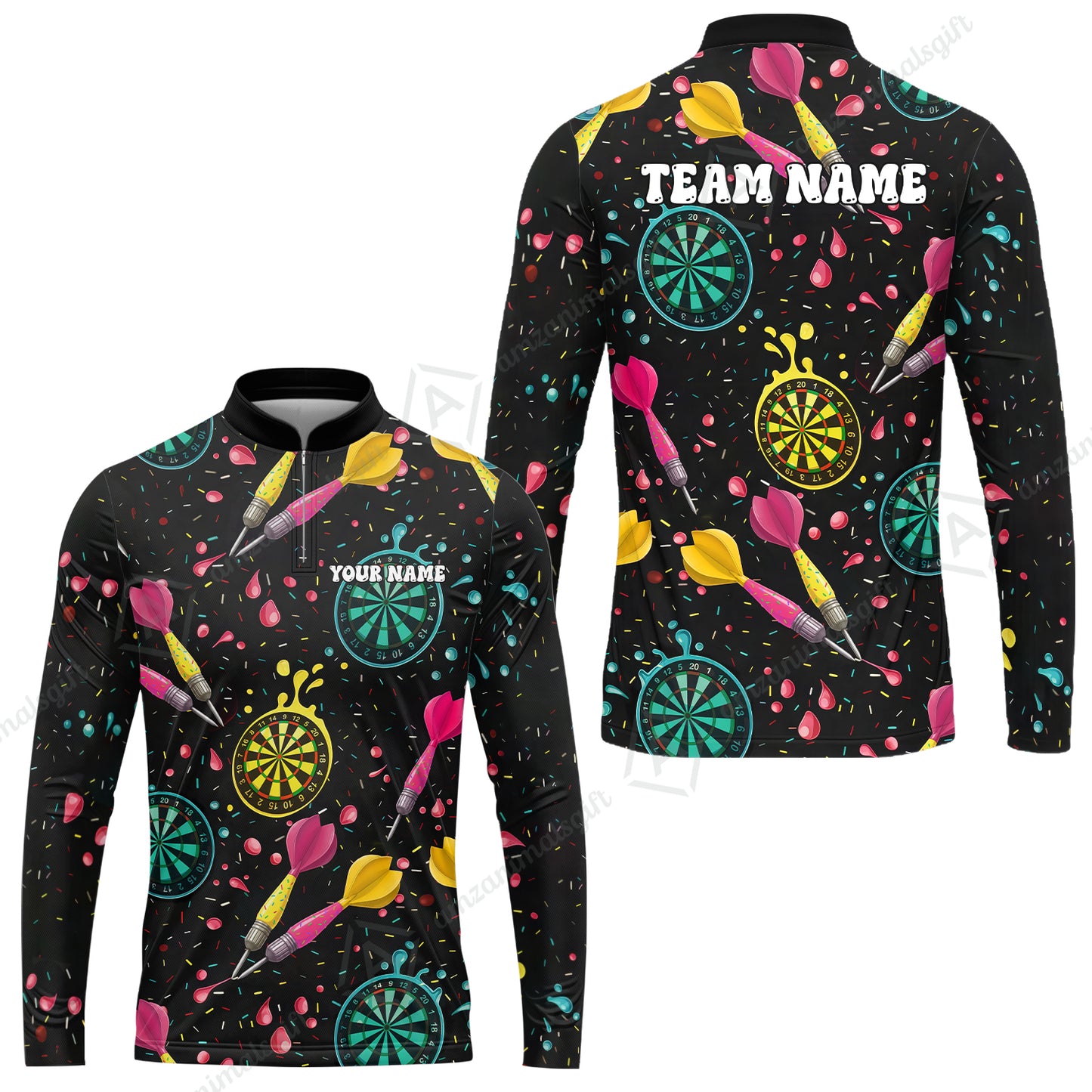 Customized Darts Team Uniform Shirt, Funny Colorful Donuts Darts and Dartboard, Personalized Name And Team Name