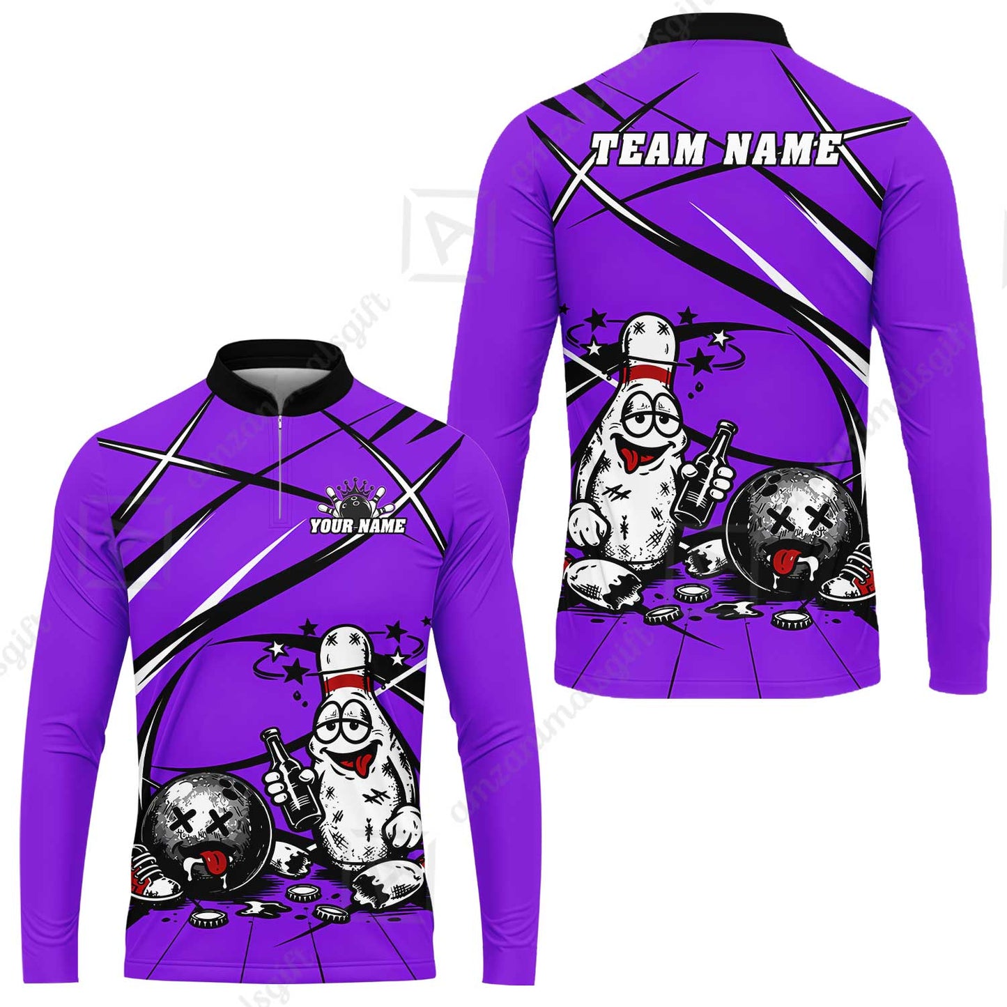 Custom Bowling Jersey Polo Shirt, Drunk Bowling Pin And Ball, Custom Bowling Jersey Team Shirt For Players With Name & Team Name