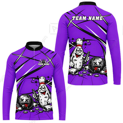 Custom Bowling Jersey Polo Shirt, Drunk Bowling Pin And Ball, Custom Bowling Jersey Team Shirt For Players With Name & Team Name