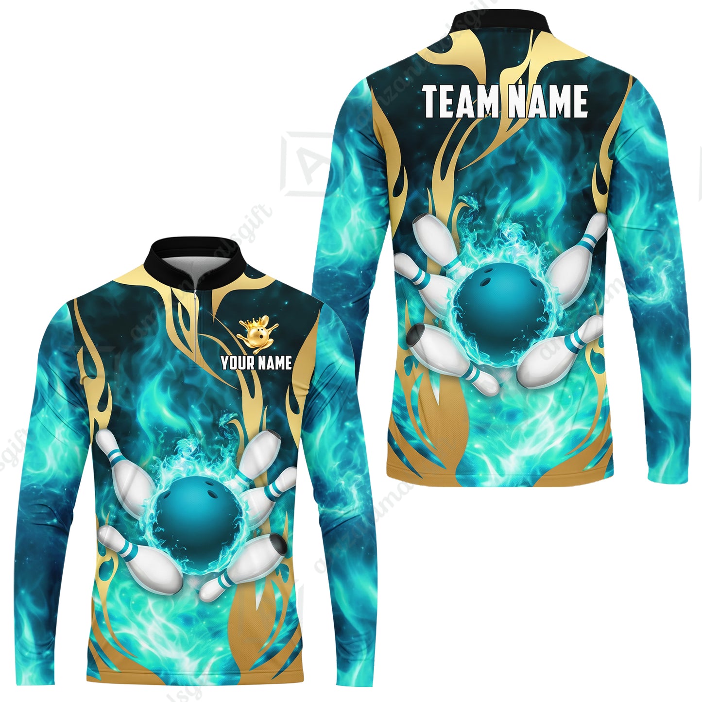 Custom Bowling Jersey Polo Shirt, Abyssal Fire & Golden Flames, Custom Bowling Jersey Team Shirt For Players With Name & Team Name