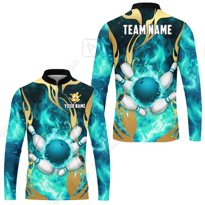 Custom Bowling Jersey Polo Shirt, Abyssal Fire & Golden Flames, Custom Bowling Jersey Team Shirt For Players With Name & Team Name