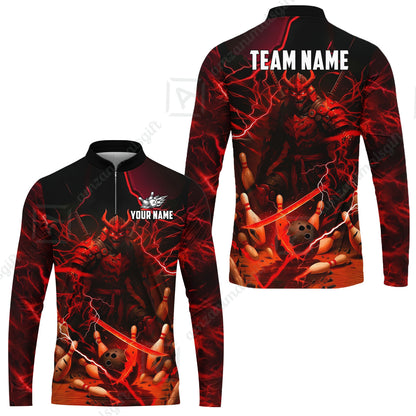 Custom Bowling Jersey Polo Shirt, Fiery Samurai Strike, Custom Bowling Jersey Team Shirt For Players With Name & Team Name