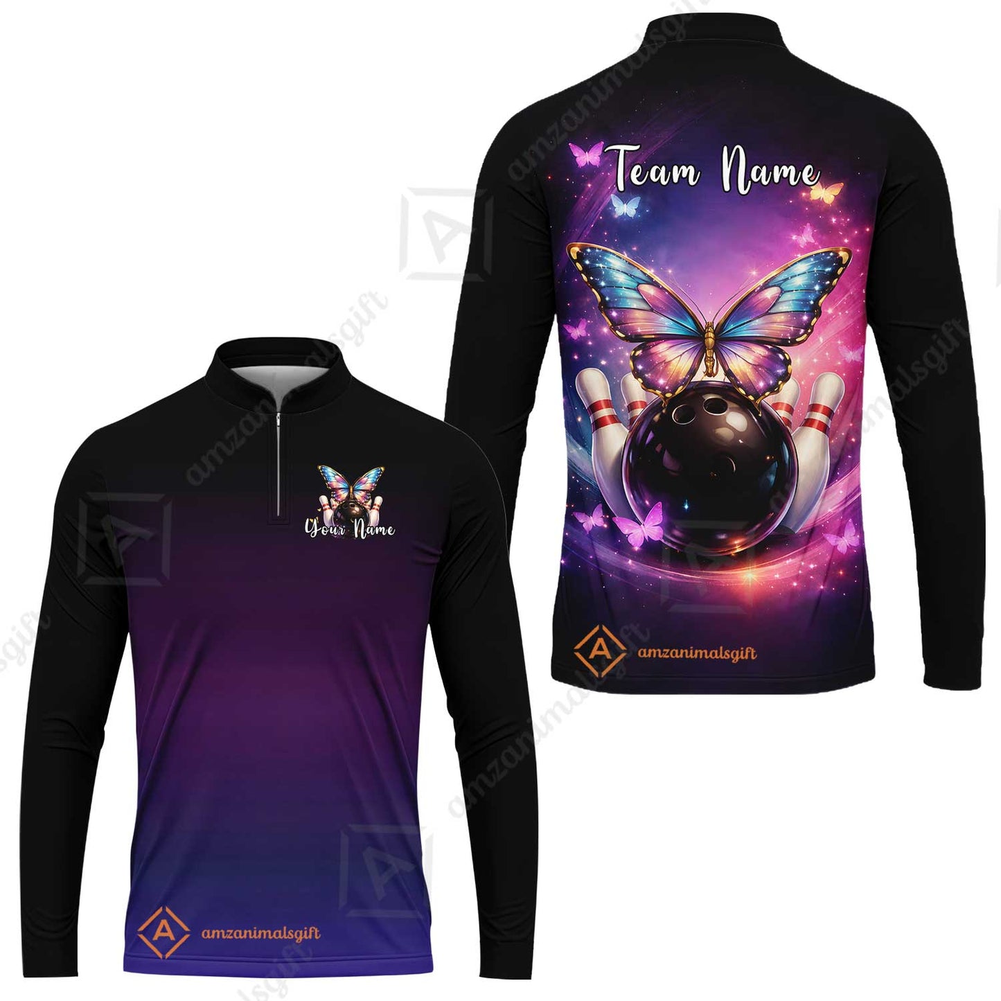 Custom Bowling Polo Shirt, Midnight Butterfly Bowling, Custom Bowling Polo Team Shirt With Name & Team Name