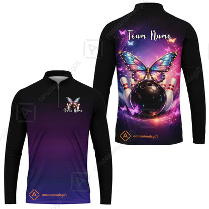 Custom Bowling Polo Shirt, Midnight Butterfly Bowling, Custom Bowling Polo Team Shirt With Name & Team Name