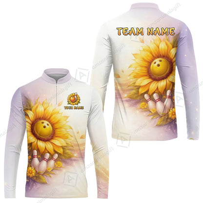 Custom Bowling Polo Shirt, Floral Sunflower Bowling Custom Bowling Polo Team Shirt For Players With Name & Team Name