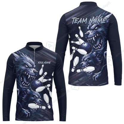 Custom Bowling Jersey Polo Shirt, Wolf Biting Bowling Pin Custom Bowling Jersey Team Shirt For Players With Name & Team Name
