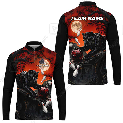 Customized Bowling Shirt, Midnight Panther, Personalized Polo Shirt For Players With Name & Team Name