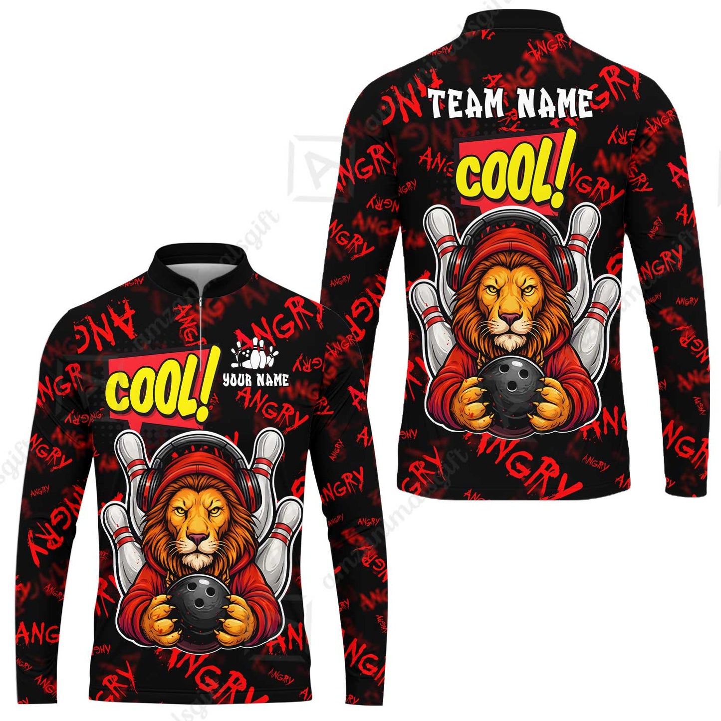Custom Bowling Jersey Polo Shirt, Cool Lion Holding Ball, Personalize Name and Team Name