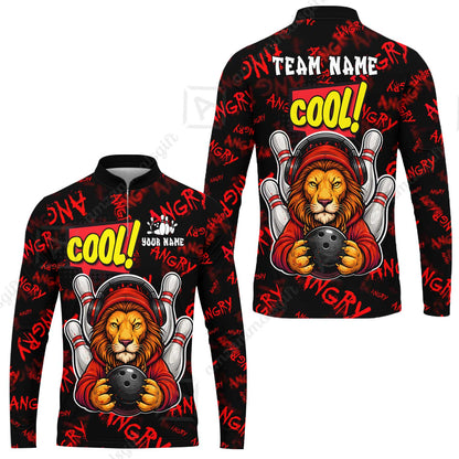 Custom Bowling Jersey Polo Shirt, Cool Lion Holding Ball, Personalize Name and Team Name