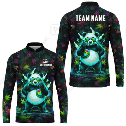 Custom Bowling Jersey Polo Shirt, Badass Stoner Panda & Psychedelic Leaves, Custom Bowling Jersey Team Shirt For Players With Name & Team Name